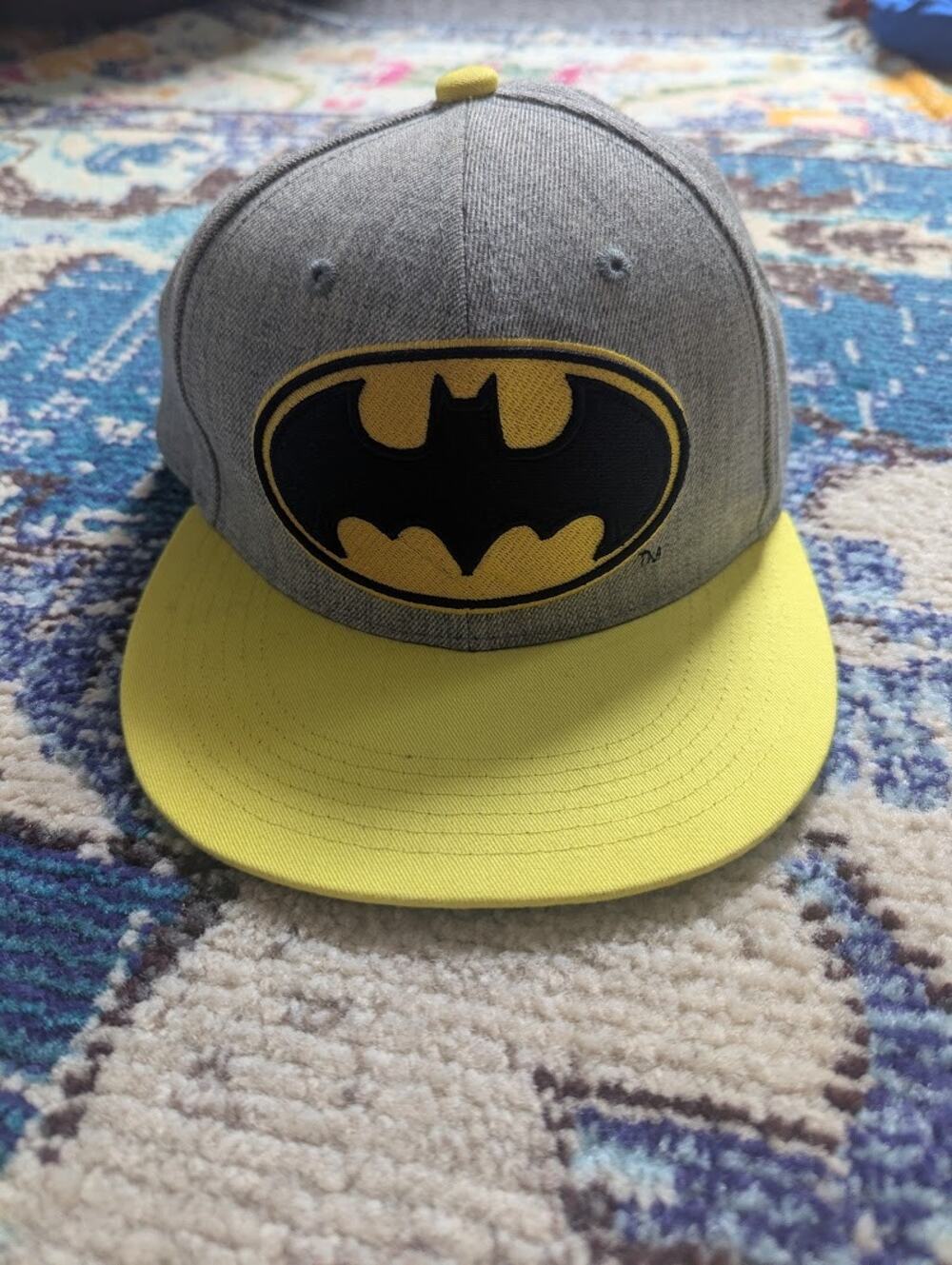Batman Snapback Hat Gray Yellow DC Comics Flat Brim Cap Adult Unisex